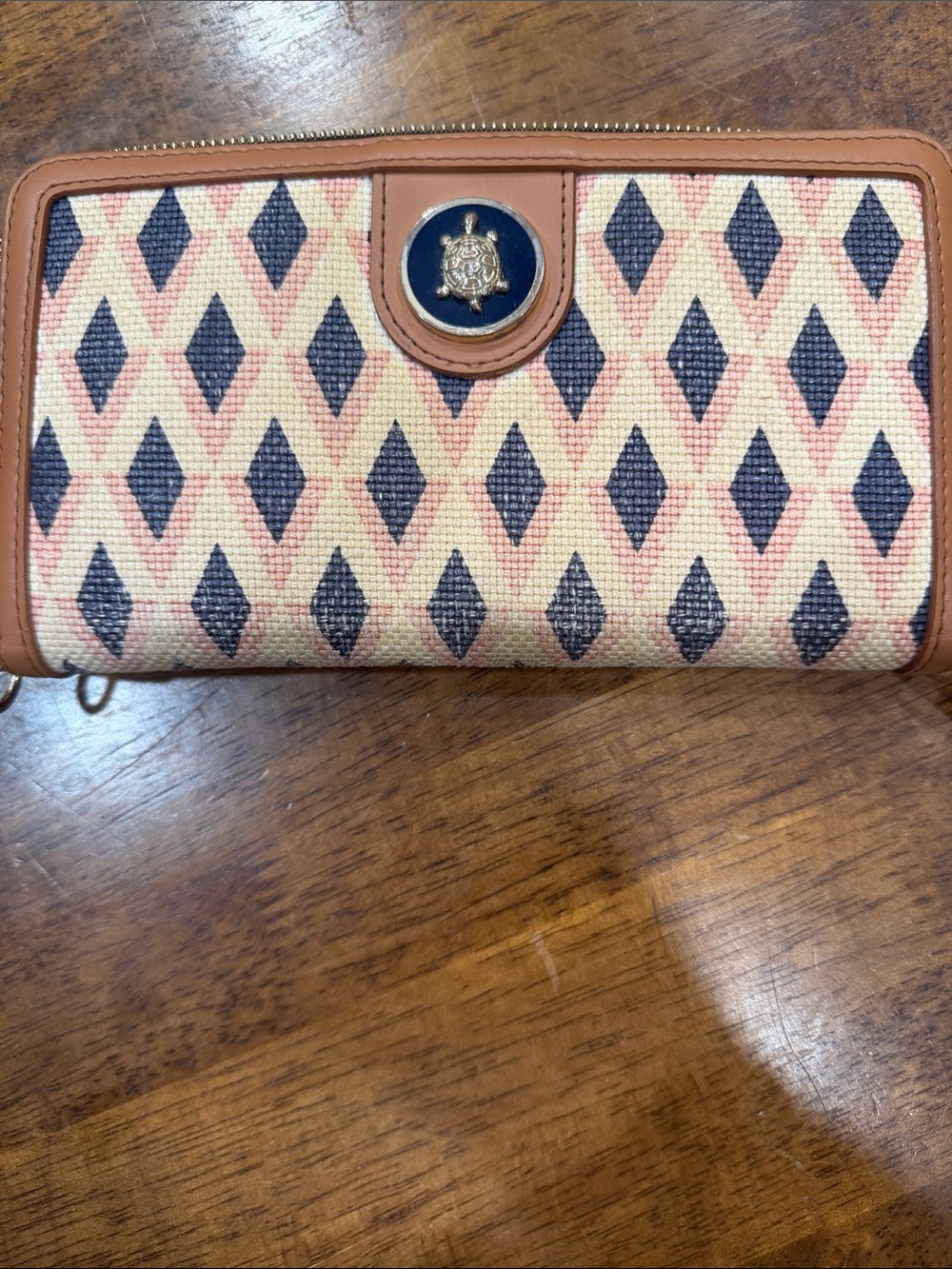 Spartina 449 Diamond-Print Zip Wallet - Navy, Peach & Tan